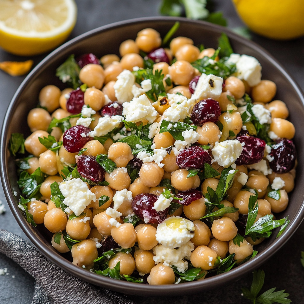 Feta & Cranberry Chickpeas with Lemon Vinaigrette