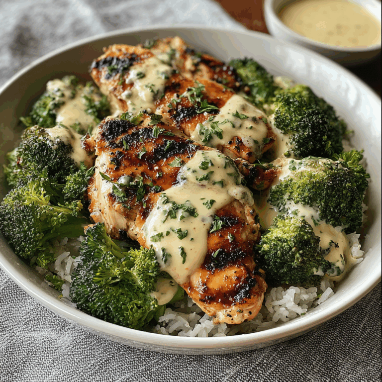 Grilled Chicken & Broccoli Bowls with Creamy Garlic Sauce