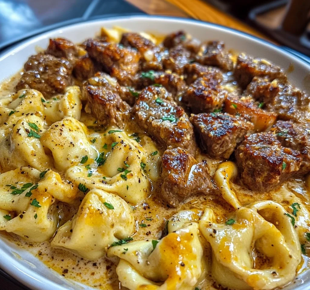 Cheesy Cajun Beef Tortellini in Creamy Garlic Alfredo