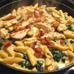 Creamy Chicken Bacon Penne with Spinach