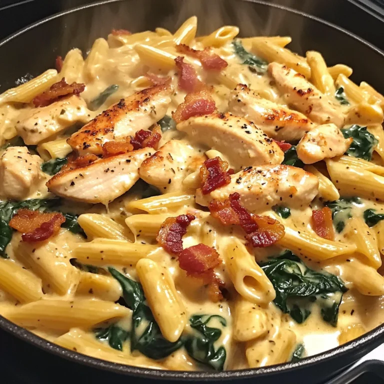 Creamy Chicken Bacon Penne with Spinach
