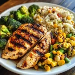 Grilled Chicken with Veggie Rice & Roasted Broccoli-Cauliflower