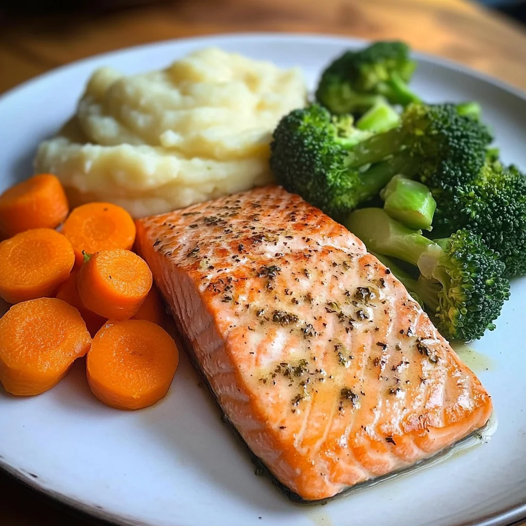 Salmon with Mashed Potatoes and Vegetables